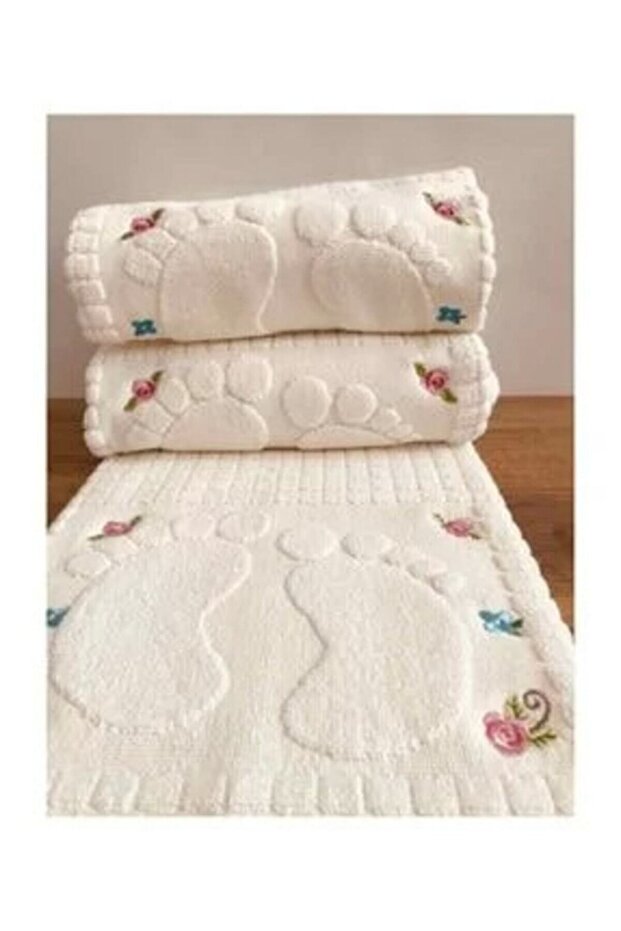 Elegant Mat - 3 Embroidered Foot Towels Cotton Size: 50x70