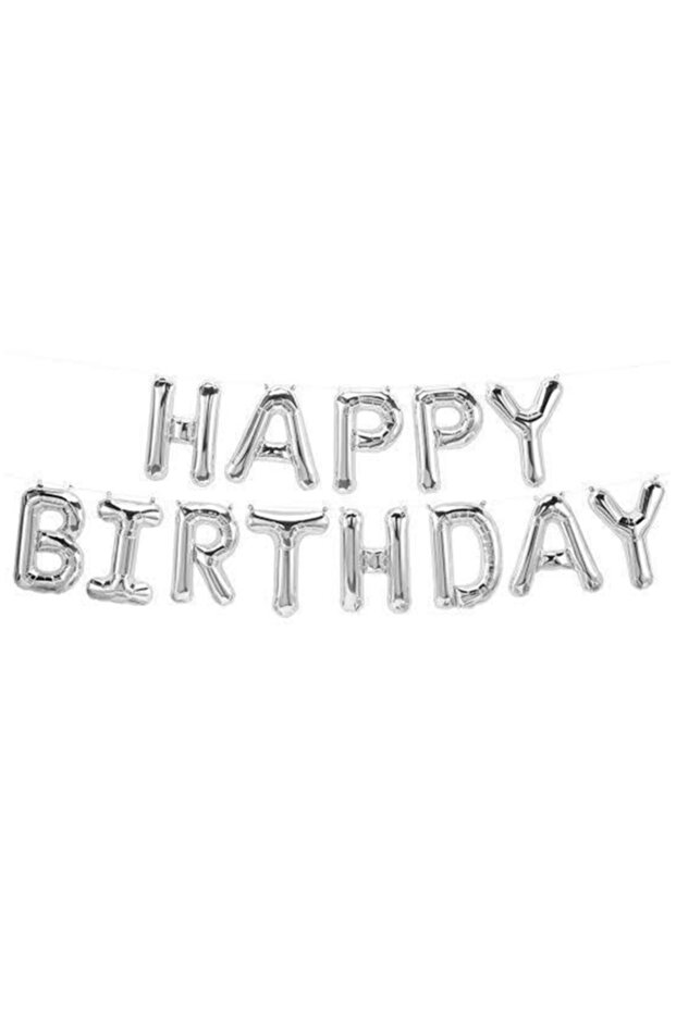 Foil Happy Birthday Silver Balloon Set 16 Inch (38 Cm)