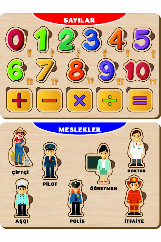 Ahşap Bul Tak Eğitici 2 Adet Yapboz Puzzle Seti - 1