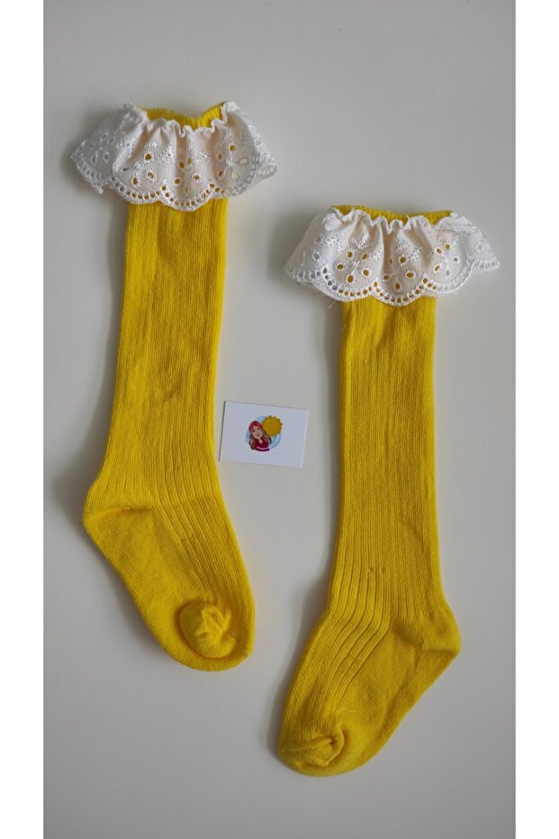 Scalloped Yellow Below Knee Baby Socks