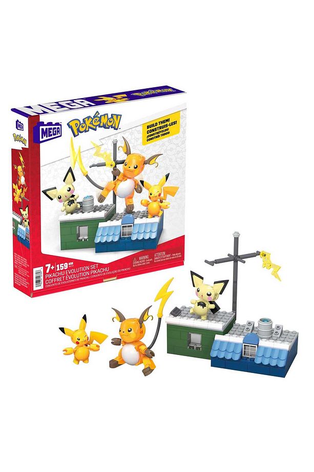 Action Figure Building Toys for Kids, Pikachu Evolution Set with 159 Pieces, 3 Poseable Characters - 1