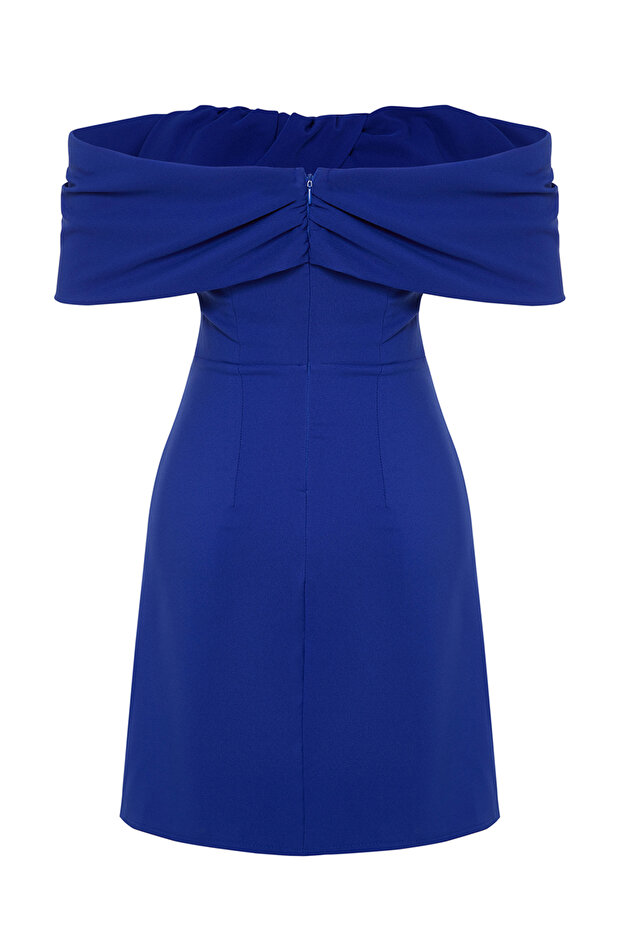 Saks Vücudu Saran Carmen Yaka Dokuma Mini Elbise TPRSS24EL00154 - 8
