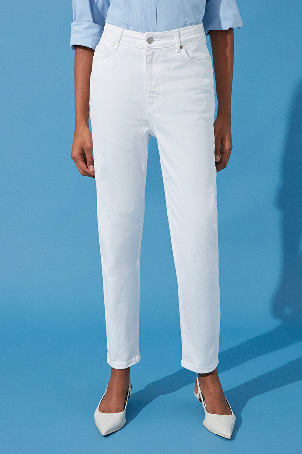 Bílý vysoký pas Mom Jeans Twoss24Je00122 - 4