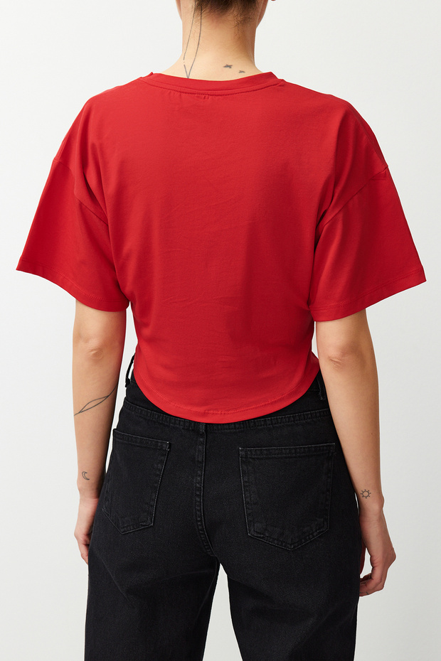 Kırmızı Crop Örme T-Shirt TEDSS24TS00008 - 4