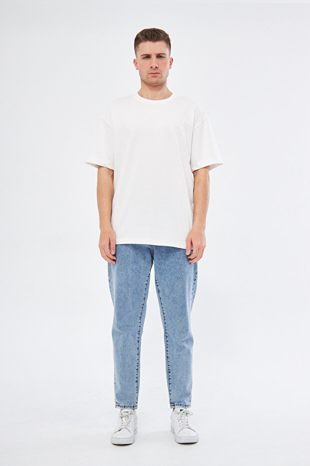 Basic Krem Beyaz Oversize Tişört