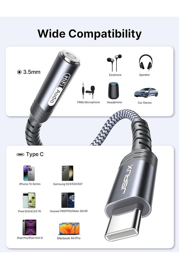 Usb-C Type-C To 3,5 mm Kulaklık Jack Hifi Adaptörü Aux Ses Dönüştürücü Kulaklık Kablosu CM0011 - 5