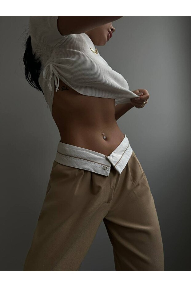 Bel Katlamalı Plazzo Pantolon - 2