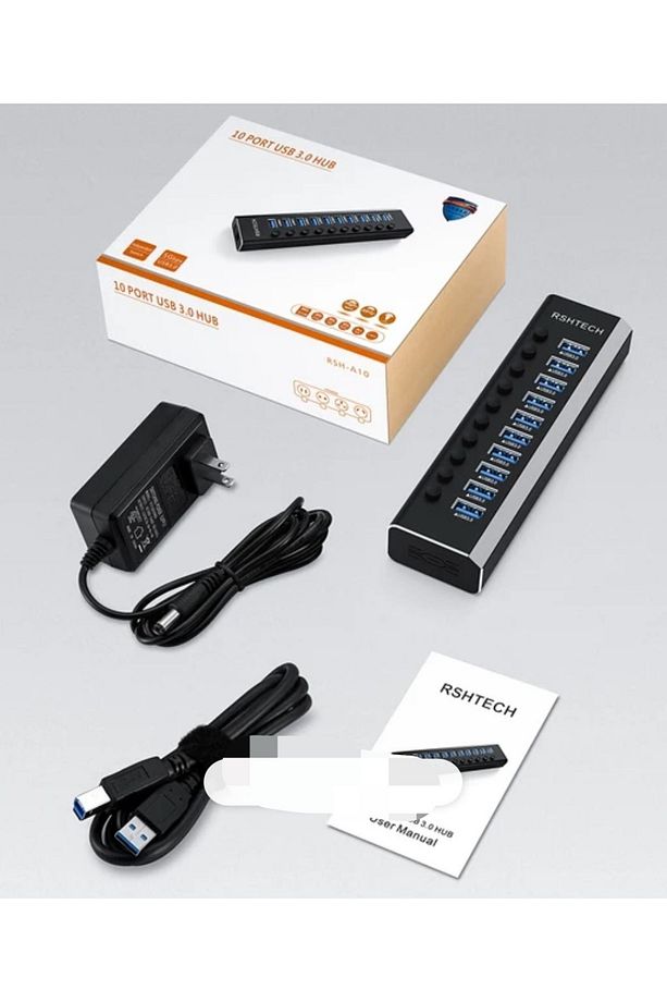 Alüminyum 5 Gbps 10 Port Usb 3.0 Data  Hub 12w 3A Power Adaptör Çevirici Dönüştürücü 10 Girişli - 5