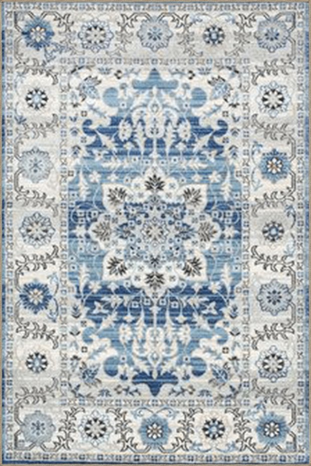 Gray Blue Themed Traditional Motif Flower Pattern Vintage Decorative Carpet 4545