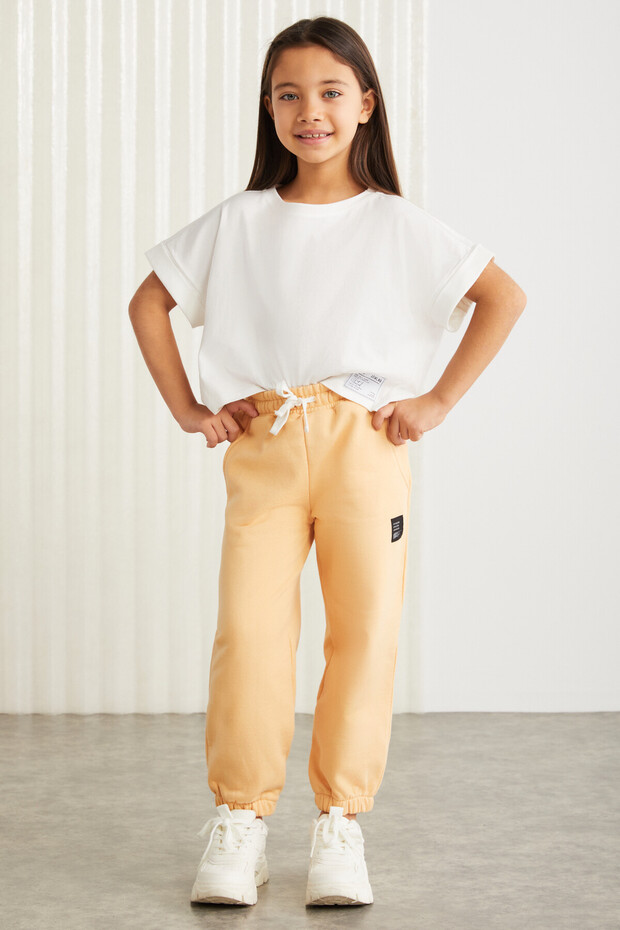 INGRID-GRM24033 75% pamuk 25% polyester süs etiketli şardonlu iplik kız çocuk jogger Yavruağzı Eşo - 1