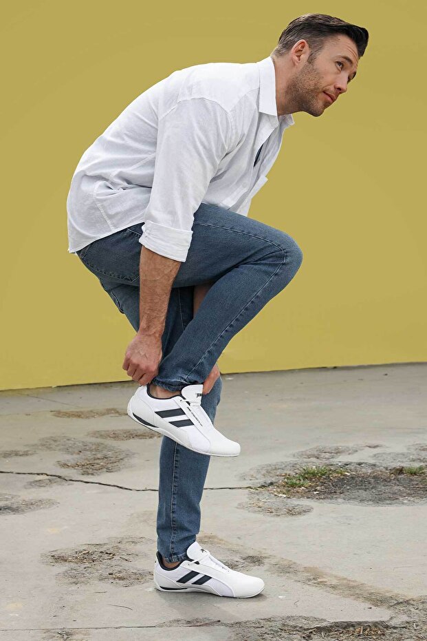 24860 White - Navy Blue Men's Sneakers