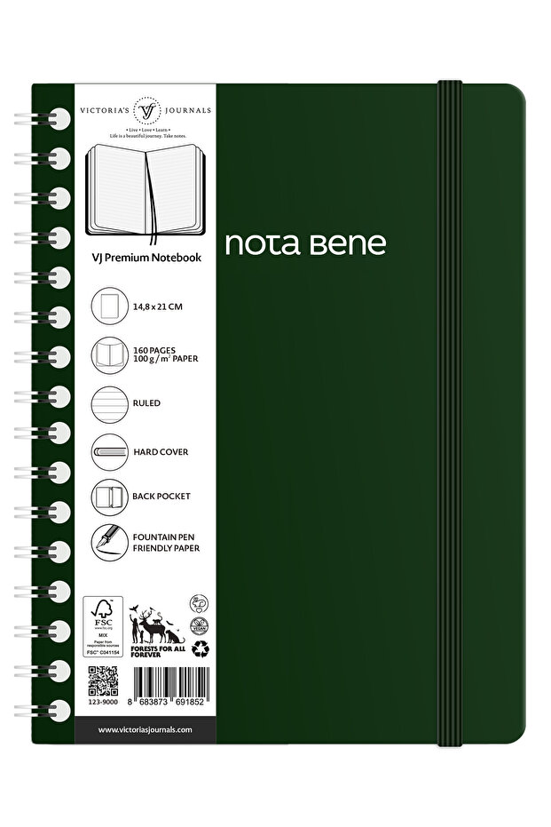 Nota Bene Spiral Premium Hard Cover Notebook, 14.8x21 cm, Striped