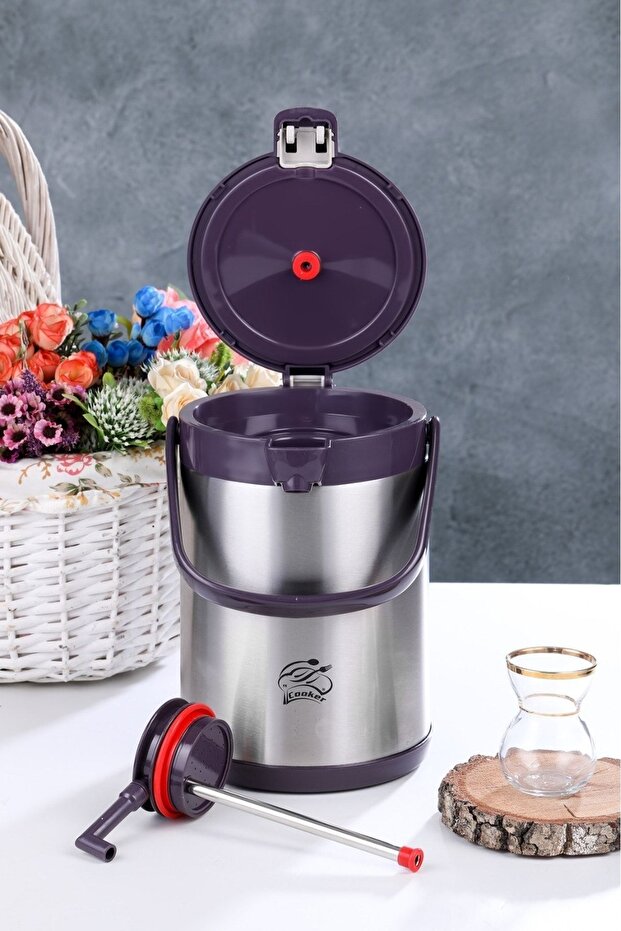 Cooker 2,5 lt. çelik termos pompalı - çay termosu syh - 3