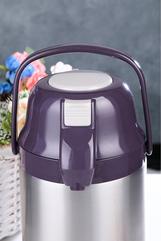Cooker 2,5 lt. çelik termos pompalı - çay termosu syh - 2