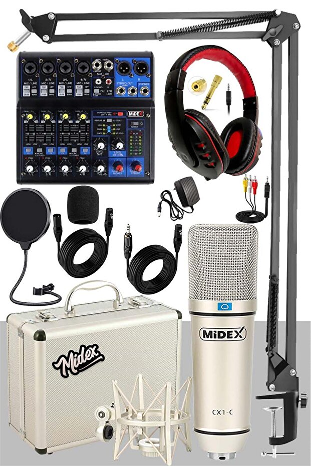 Quadcast Set Cx1 Mikrofon Mikser Stand Kulaklık Full - 1