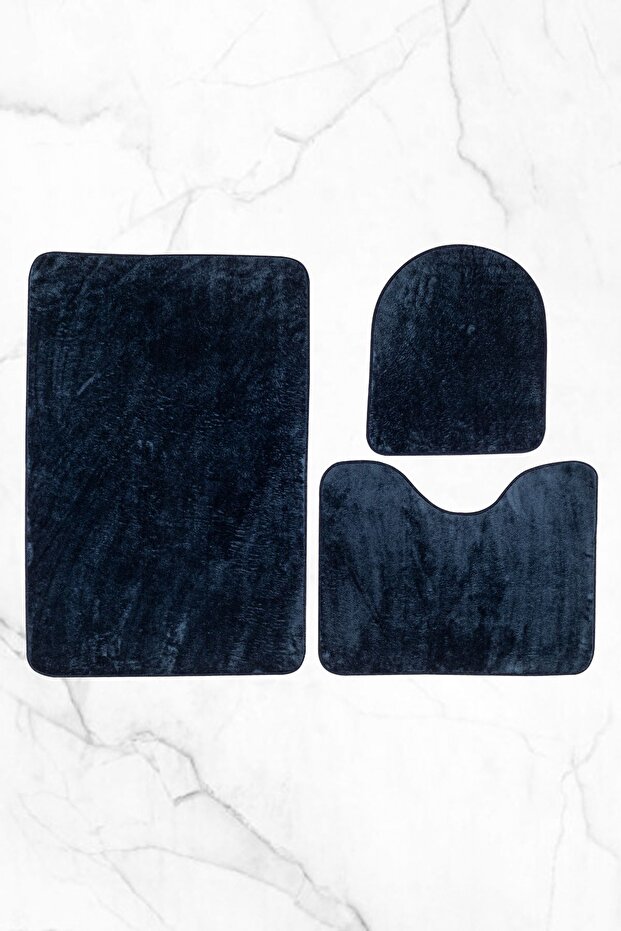 3-Piece Toilet Seat Set Bathroom Rug Mat Set 60X90 DARK BLUE