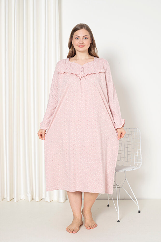 100% Cotton Seasonal Long Sleeve Combed Plus Size Mother's Nightgown 180
