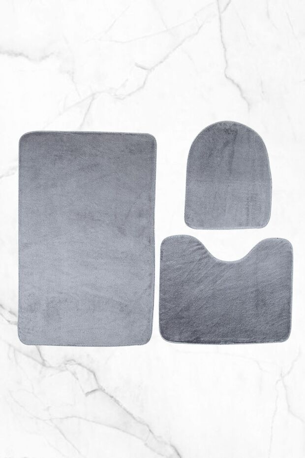 3-Piece Toilet Seat Set Bathroom Rug Mat Set 60X90 Gray
