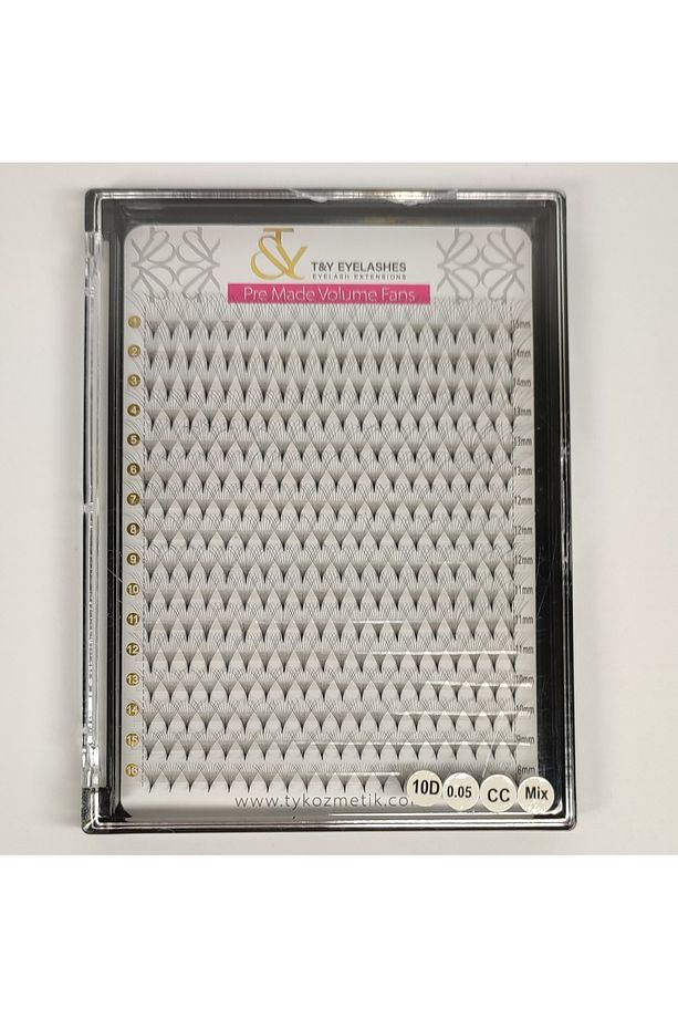 Hazır Demet İpek Kirpik - 10D , T&Y , CC 0,05 , Mix 8-15mm , 16 Sıra , 320 Demet - 2
