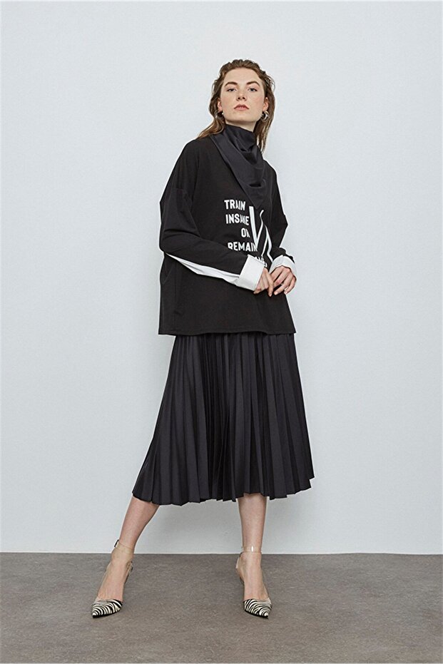 Fularlı Baskılı Bluz - 1