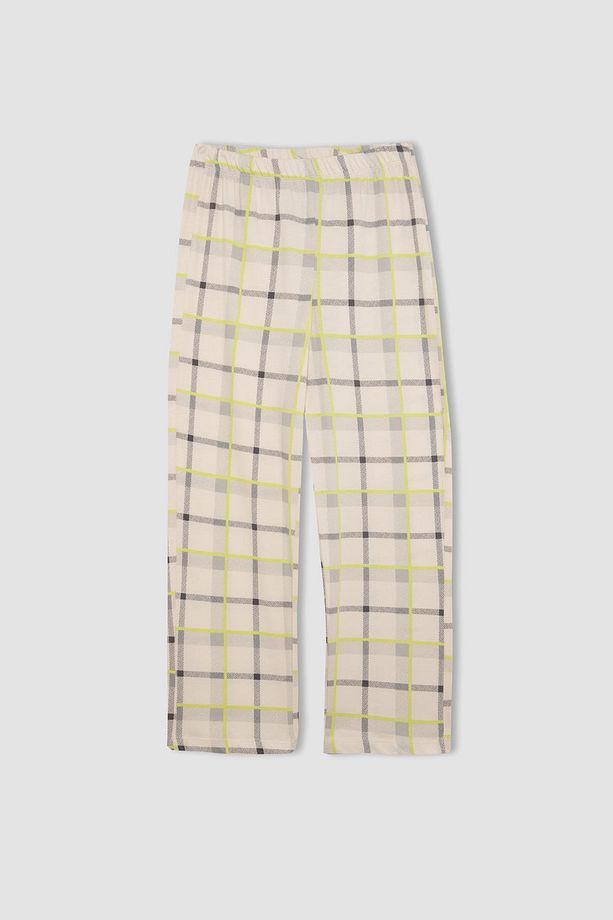 Kız Çocuk Pijama Takımı Bisiklet Yaka Baskılı Kısa Kollu Üst Kareli Uzun Alt C1954a824sp - 3