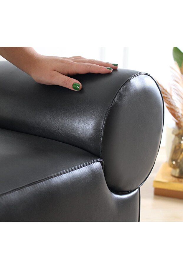 Rohin Deri Puf - Siyah - 5