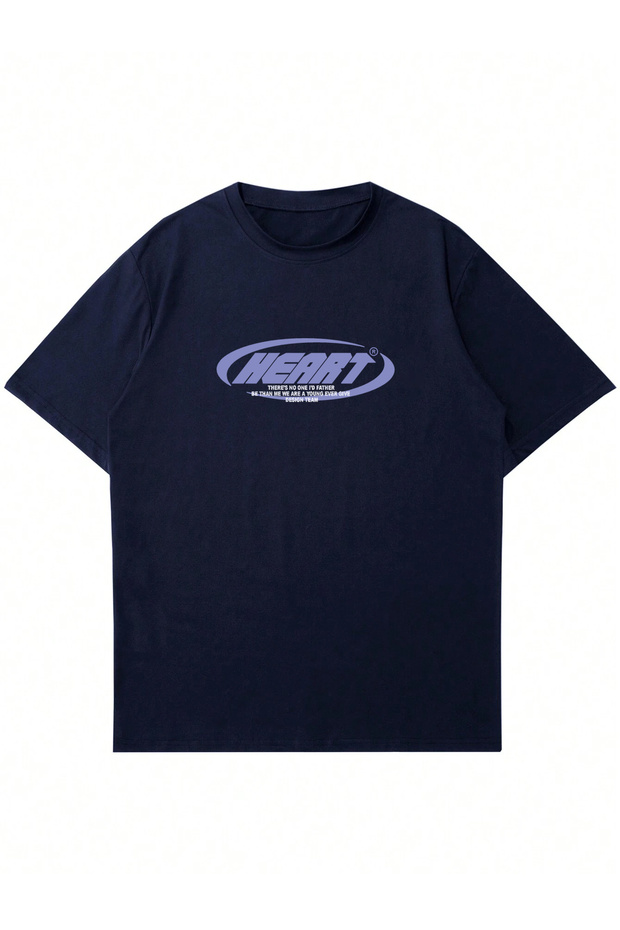 Unisex Heart Design Team Printed Crew Neck Oversize T-Shirt