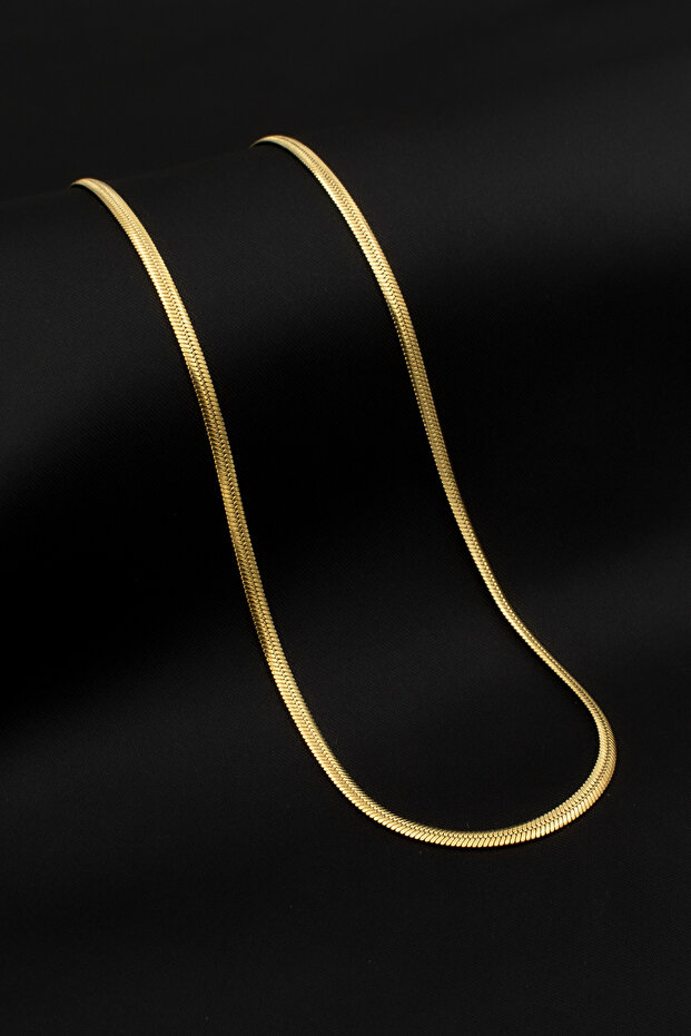 Flat Snake Italian Chain Stainless Steel Necklace Gold Color - 3 mm