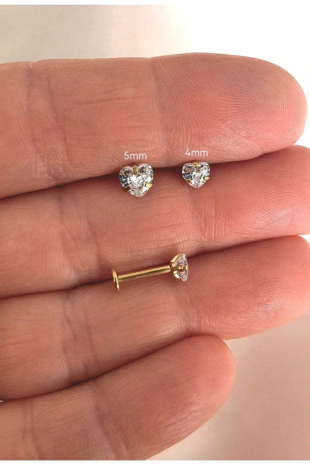 %100 316L Cerrahi Çelik Tek Taç Kalp Labret Pıercıng-Bar Uzunluğu 6 mm-1 adet - 6