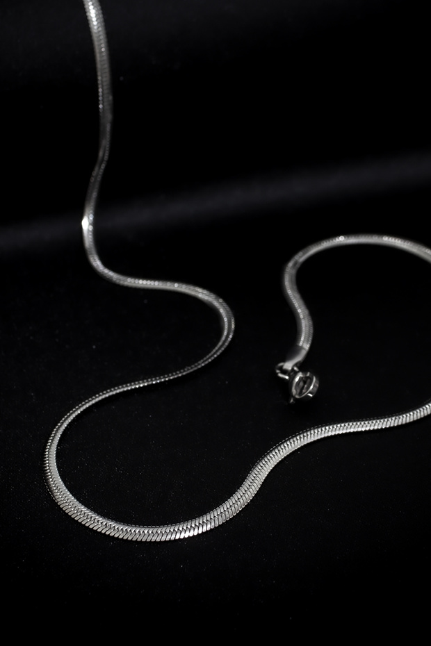 Flat Snake Italian Chain Stainless Steel Necklace Silver Color - 3 mm