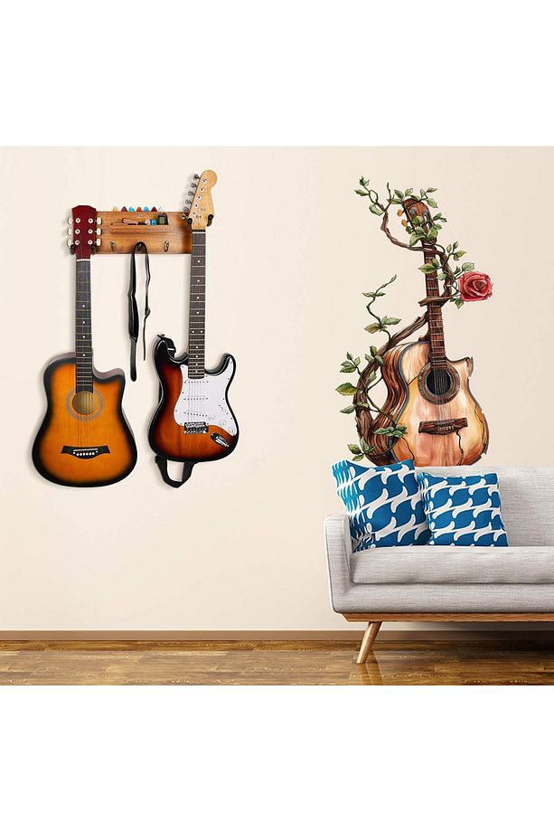 Sarmaşık Gül ve Gitar desenli Genç odası, Salon, Oturma odası Cam duvar sticker - 1