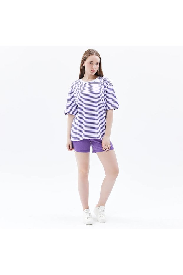Defy's Women's Short Sleeve Tee with Stripes and Slit Detail