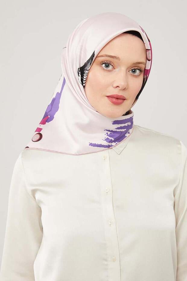 وشاح من الحرير الخالص بنمط مختلط أرجواني - 1