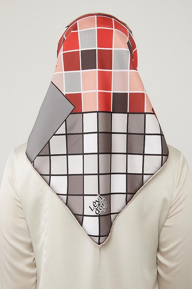 Antrasit Dama Desenlli Trend Twill Eşarp - 4
