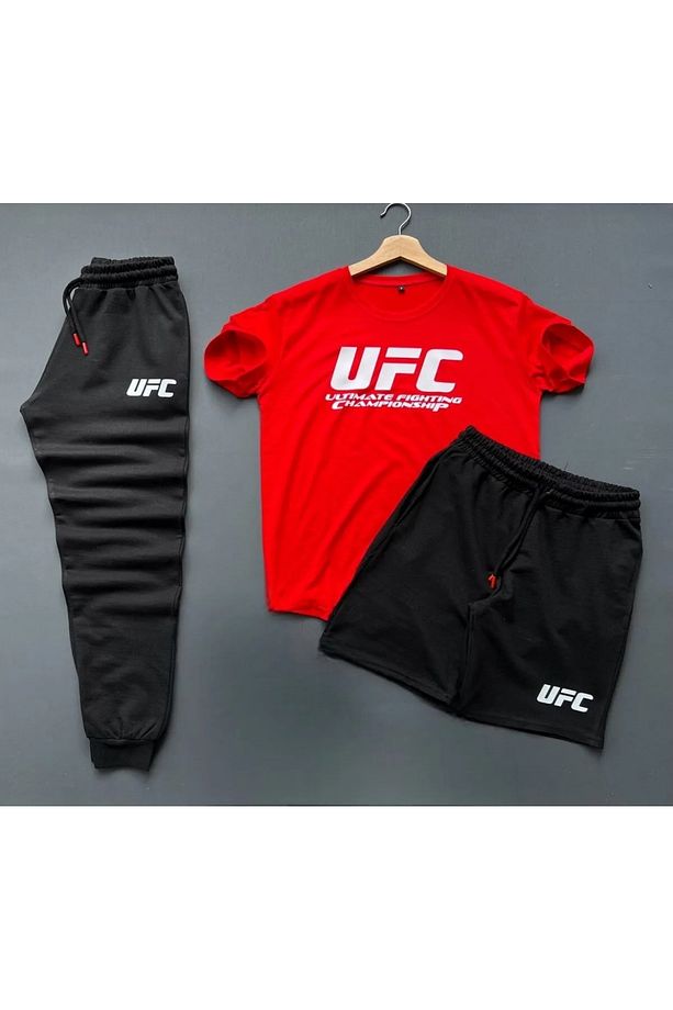 UFC Baskılı Eşofman-Tshirt-Şort Yazlık Kombin 3'lü Takım - 1