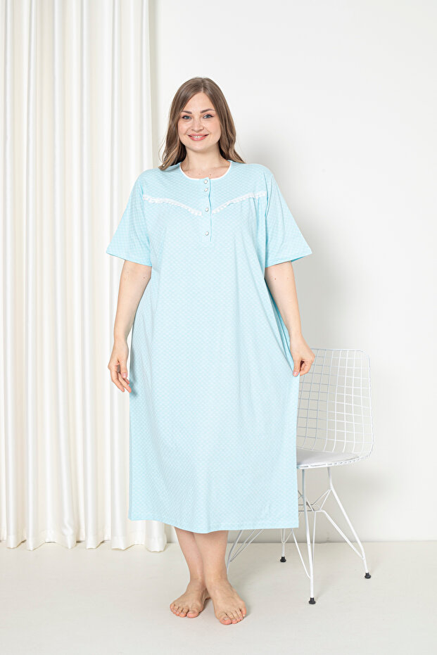 100% Cotton Combed Cotton Short Sleeve Plus Size Mother's Nightgown 051