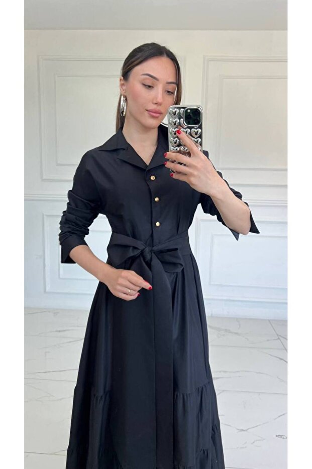 KUŞAK DETAY MİDİ BOY ELBİSE - 5