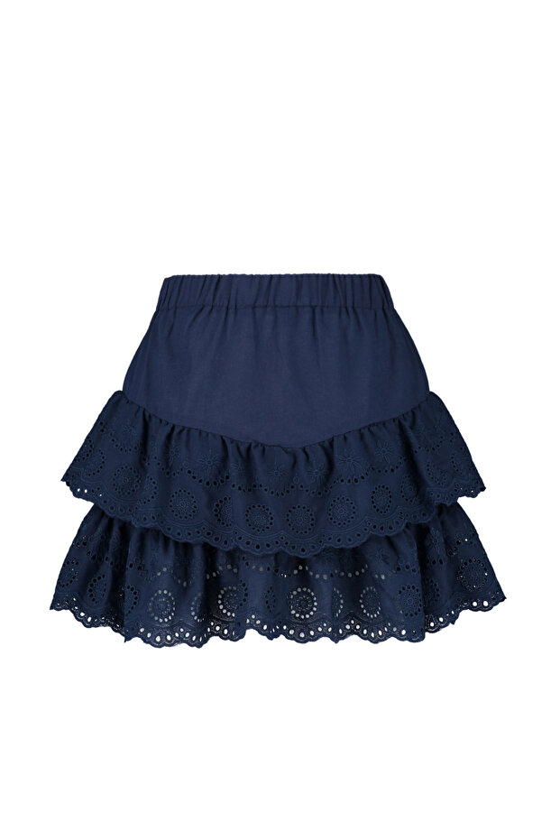 Lacivert Dokuma Brodeli Plaj Mini Etek TBESS24ET00004 - 14