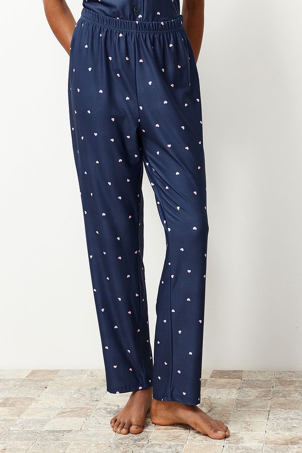 Lacivert Kalpli Örme Pijama Takımı THMSS24PT00286 - 5