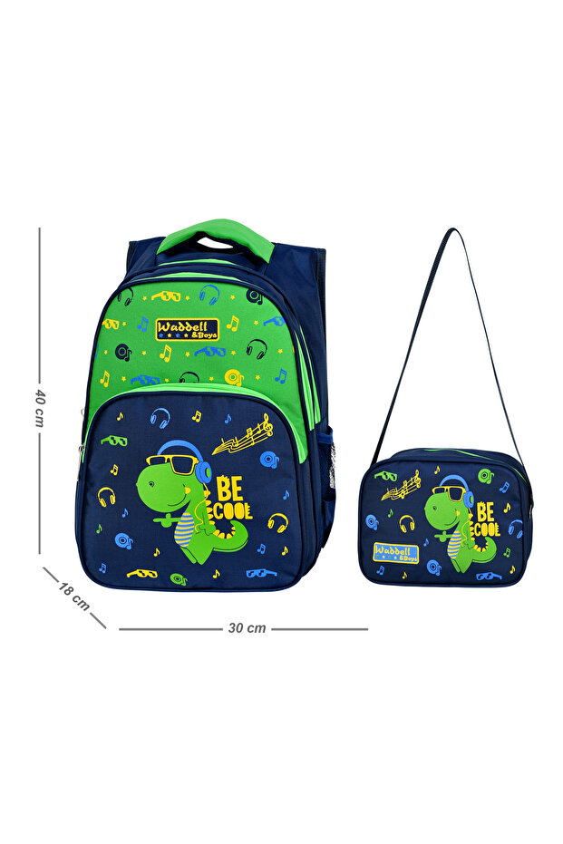 Green Dinosaur Orthopedic First School Bag with Lunch Bag