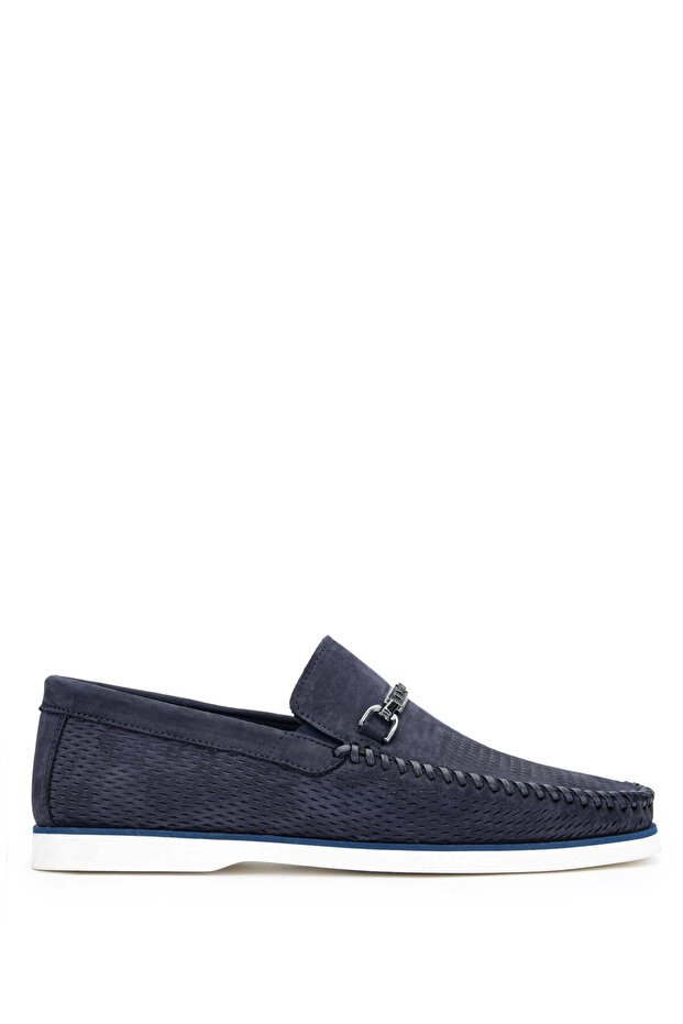 Men's Genuine Leather Navy Nubuck Loafer Shoes