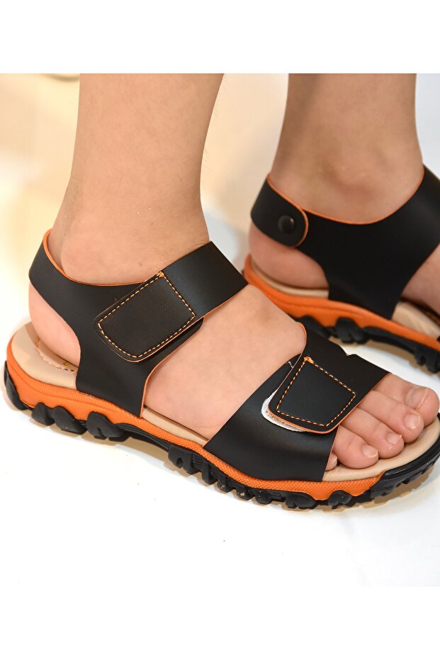 (arzen) Orthopedics Thermo Non-Slip Sole Velcro Boys' Sandals Black