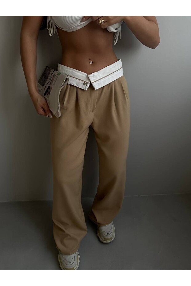 Bel Katlamalı Plazzo Pantolon - 1