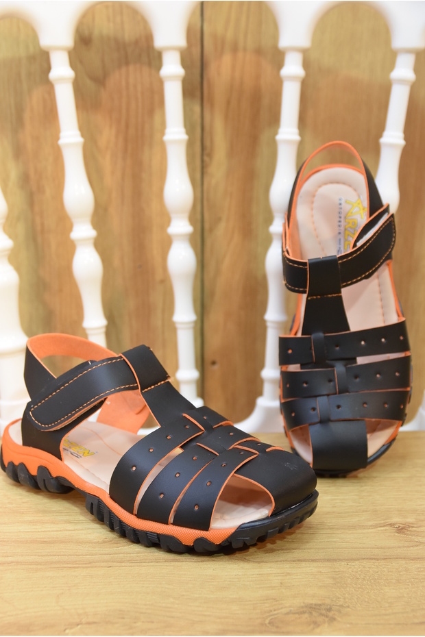 (arzen) Orthopedics Thermo Non-Slip Sole Closed Toe Velcro Boys' Sandals Black Turquoise
