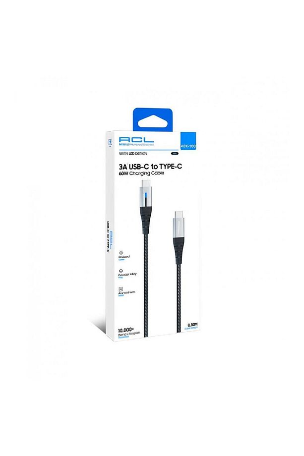 Ack-100 3A, 60 Watt 0.30mt USB-C to Type-C Led Işıklı Şarj Kablosu Usb Kablo Uyumlu - 2