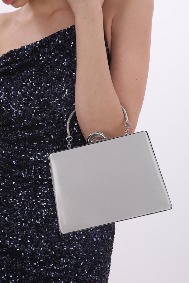 Silver Color Satin Evening Dress Portfolio Clutch Women's Bag New Season
