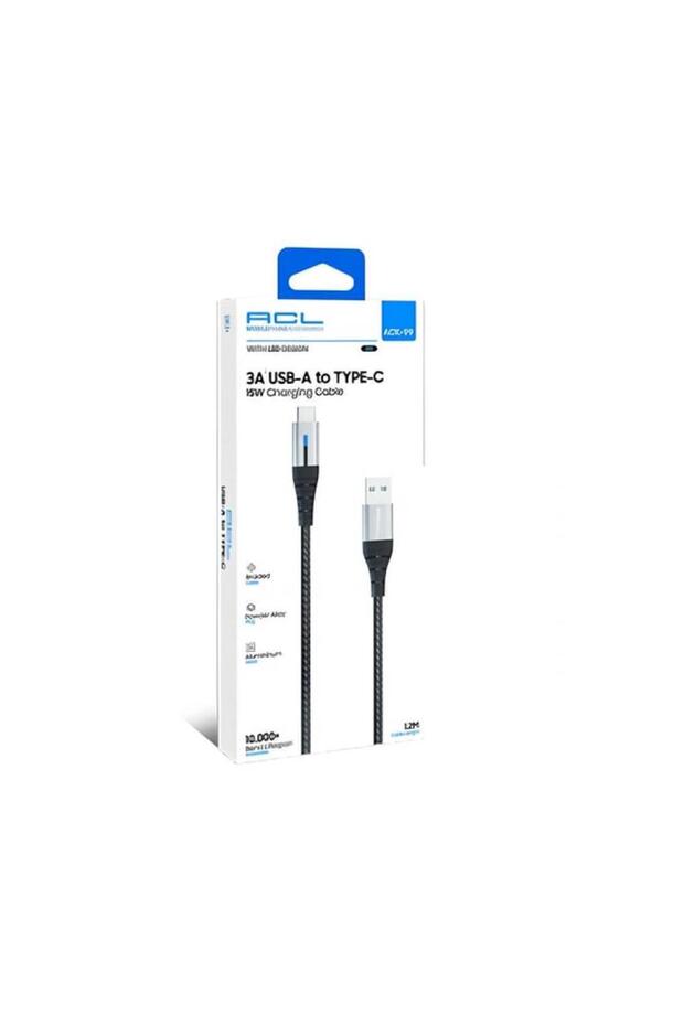 Ack-99 3A 15 Watt 1.2mt USB-A to Type-C Led Işıklı Şarj Kablosu Usb Kablo - 2
