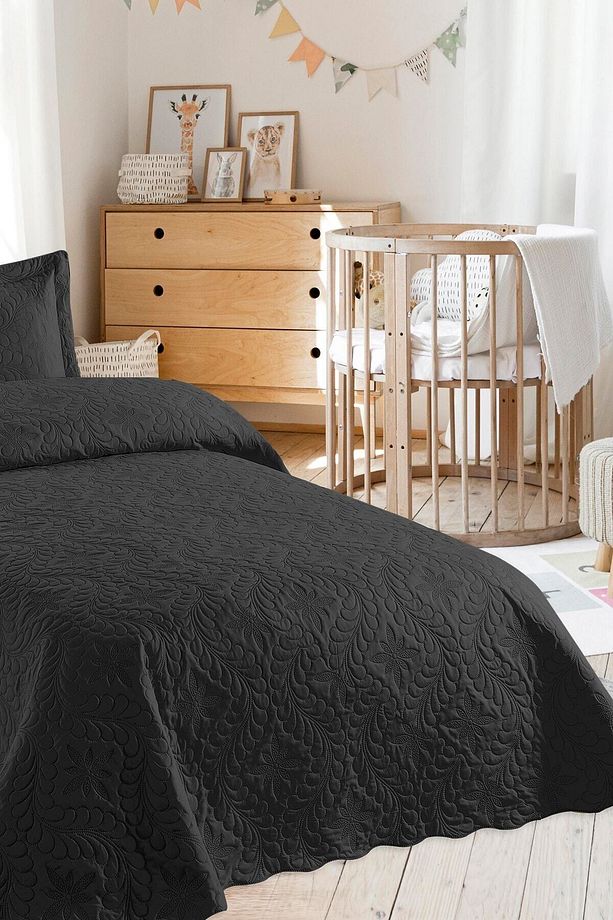 Ivy Siyah Tek Kişilik Microfiber Kapitone Yatak Örtüsü - 2