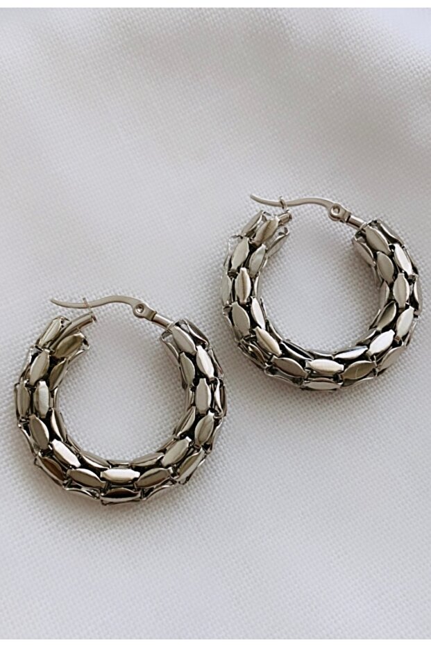 Steel Barley Model Hoop Earrings (3 cm)