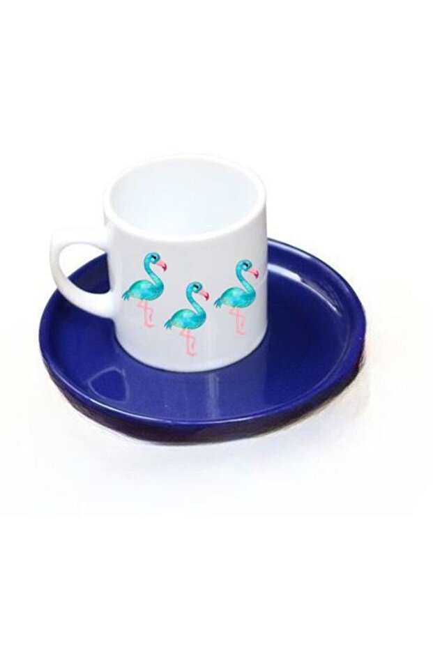 Flamingo Printed Navy Blue Turkish Coffee Cup